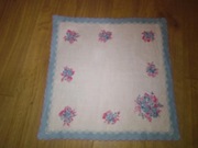 Chusteczka bawełniana do nosa damska naszywka 28 x 26cm niebieska PRL