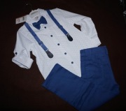 Elegancki komplet chłopięcy 134 koszula mucha spodnie szelki chaber