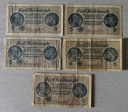 Banknoty III Rzesza Niemcy 5 marek 1937 - 1939 r.