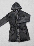 Dłuższa jeansowa katana / kurtka parka z kapturem /  szara, Wash black, S