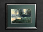 "Wschód nad zalewem Kazimierz Bać obraz olej 16x21