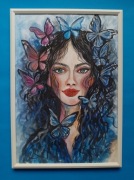 Obraz - portret kobiety z motylami. 