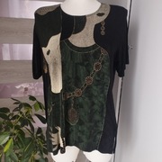 Damee Inc. Bluzka damska –abstrakcyjne twarze,metaliczne zdobienia,one size