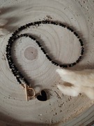 Naszyjnik black heart 43 cm kamienie naturalne czarny agat 