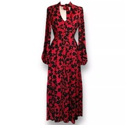 River Island sukienka maxi długa kwiatowa Lato M 38 czarna czerwona $