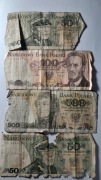 Zniszczone Banknoty PRL - Zestaw 4 sztuki