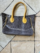 Torebka popielate z żółtym ,  naturalna skóra węża