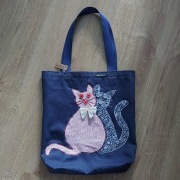 Zakochane koty - nowa torebka torba zakupowa z jeansu shopperka- hand made