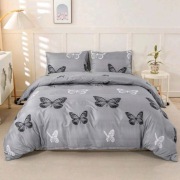Nowoczesna pościel 200x200 Szara w motyle – Elegancki komplet poszewek