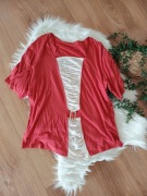 czerwona koralowa bluzka damska z rękawem biała elegancka biała XXL