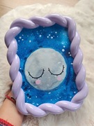 Słodki obrazek Akwarela A5 w ramce, księżyc, dla dziecka, fiolet, szary