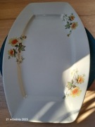 Ćmielów Patera biała prostokątna malowana w kwiaty