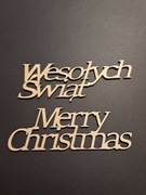 2 x OZDOBA ŚWIĄTECZNA NAPIS Z DREWNA 16 cm x 5,5 cm