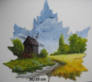 Pejzaż na prawdziwym ususzonym liściu