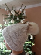 Czapka Ręcznie Robiona ALPAKA Miękka Perłowa Uni (52-56 cm)