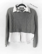 Szary sweterek z koszulą Primark warkocze M