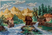 Cudny obraz/gobelin „Młyn wodny” rękodzieło