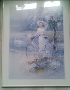 Obraz dama rower ramka szklana retro