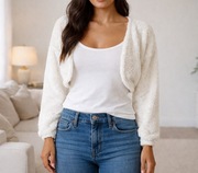 Białe futrzane bolerko futerko S 