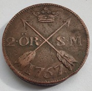 SZWECJA 2 Qre 1767 Karol XV średnica 34mm grubość 4mm