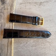 Pasek do zegarka 20mm skórzany gruby czarny złota klamra