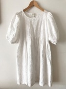 Biała sielska sukienka Lemonada bufki hafty wycinanki ażurowa S/M