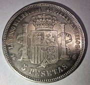 moneta srebrna Hiszpania 5 Peset 1871 srebro 25g