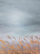Obraz ręcznie malowany, akryl na płótnie, trzciny, niebo, burza 
