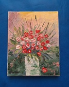 Obraz na płótnie – bukiet kwiatów, sygnowany, ręcznie malowany