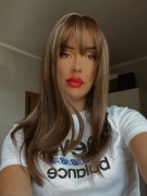 Peruka nowa grzywka długie brąz blond pasemka gęste grzywka dla kobiet