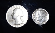USA Quarter dollar 1967 , one dime 1980 USA Washington 