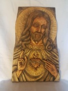 PAN JEZUS Z OTWARTYM SERCEM PŁASKORZEŹBA DREWNO