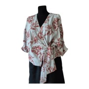 Bluzka ZARA S M Kwiaty Len Wiskoza Wiązana Boho Lato Nietoperz