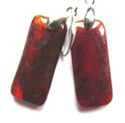 Ciemnopomarańczowy agat pajęczy, kolczyki wiszące prostokąty, srebro