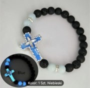 Bransoletka z krzyżykiem świecącym w ciemności w kolorze niebieskim.