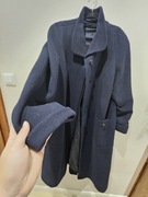 Granatowy dlugi płaszcz wełna + angora XXL/3XL Vintage Hensel & Mortensen