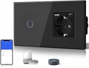 BSEED Gniazdko Schuko z Dotykowym Włącznikiem i USB – Szklany Panel Smart