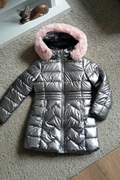 Zimowa srebrna kurtka dziewczęca, jak nowa, roz. 8 lat