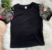 SHEIN Dziewczęce Tshirty Siateczka kontrastująca Haft Kwiatowy Casual