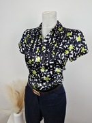 Elegancka koszula na krótki rękaw z żabotem w kwiatki gładka wizytowa