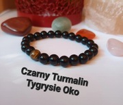 Bransoletka żyłka Czarny Turmalin Tygrysie Oko Kamień szlachetny szlifowany