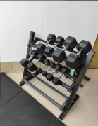 Trzypoziomowy stojak ławka na hantle obciążenie Hex 300kg
