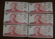 Banknoty Turcja 10 lira  6 sztuk