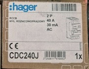Wyłącznik różnicowo-prądowy Hager CDC240J 30mA 2P 40A