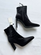 ZARA aksamitne czarne botki szpilki szpic aksamit skarpetowe NOWE 38