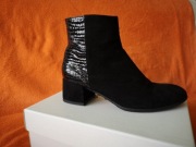 Botki Nessi rozm. 39, czarny zamsz+lakier skóra węża