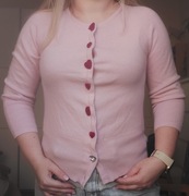 Elizabeth Lau kaszmirowy sweter kardigan różowy 100% kaszmir róż S 36 XS 34