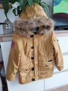 Kurtka parka musztardowa odpinane futerko Zara chłopiec 122/128 cm