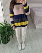 Storm&marie wełniany sweter w paski kolorowy 30% moher 30% wełna L