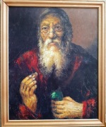 obraz Żyda - Żyd liczący pieniądze - Na Szczęście i Dobrobyt 26 cm x 32 cm